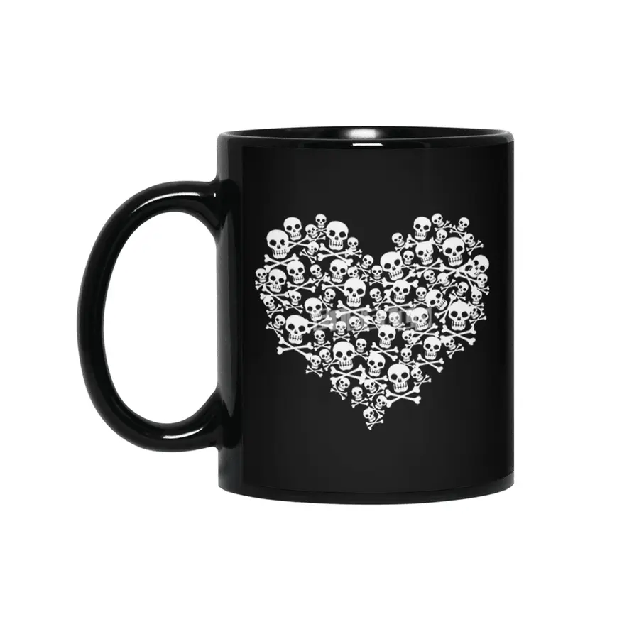 Gothic Skull Heart T-shirt Siyah Kupa