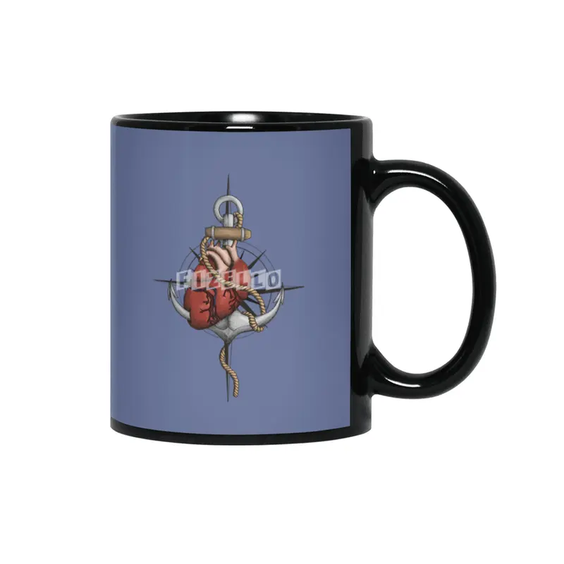Love and Sea (anchor with heart and compass) Siyah Kupa