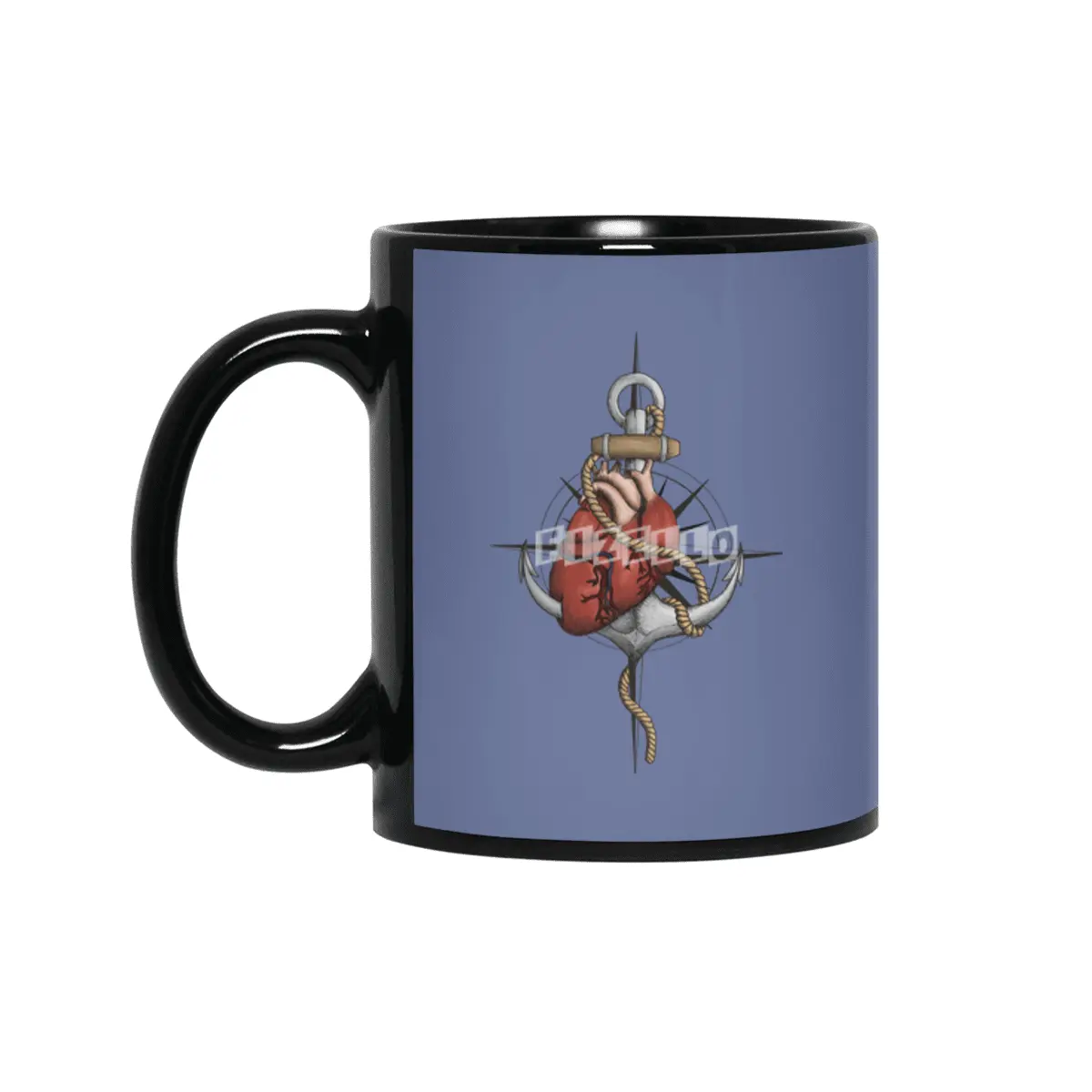 Love and Sea (anchor with heart and compass) Siyah Kupa