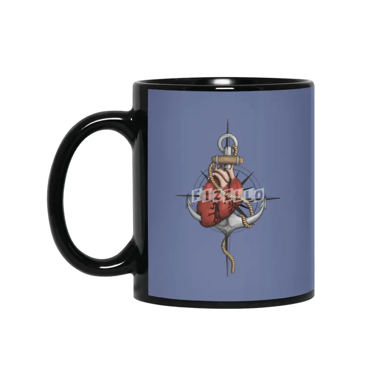 Love and Sea (anchor with heart and compass) Siyah Kupa