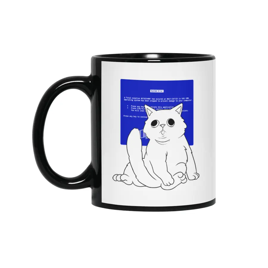 Blue Screen Cat Siyah Kupa