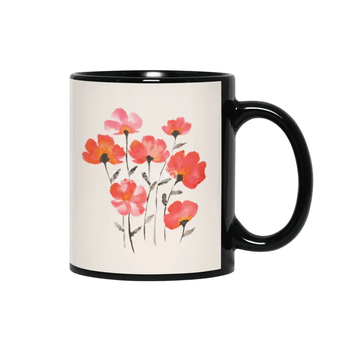 Poppy Flowers Siyah Kupa