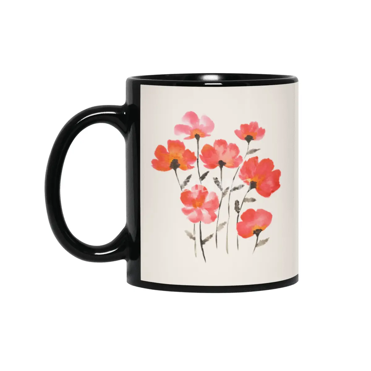Poppy Flowers Siyah Kupa