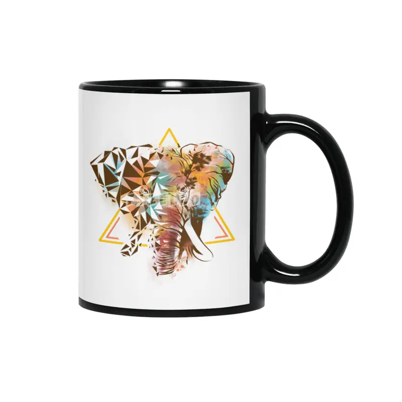 Geometric Elephant Siyah Kupa
