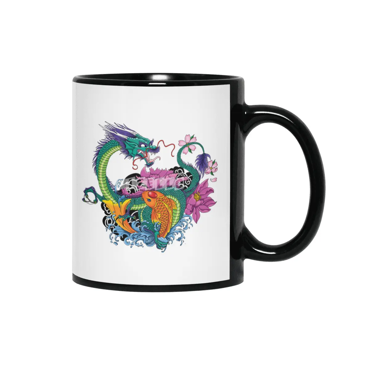 Water Dragon and Koi Siyah Kupa