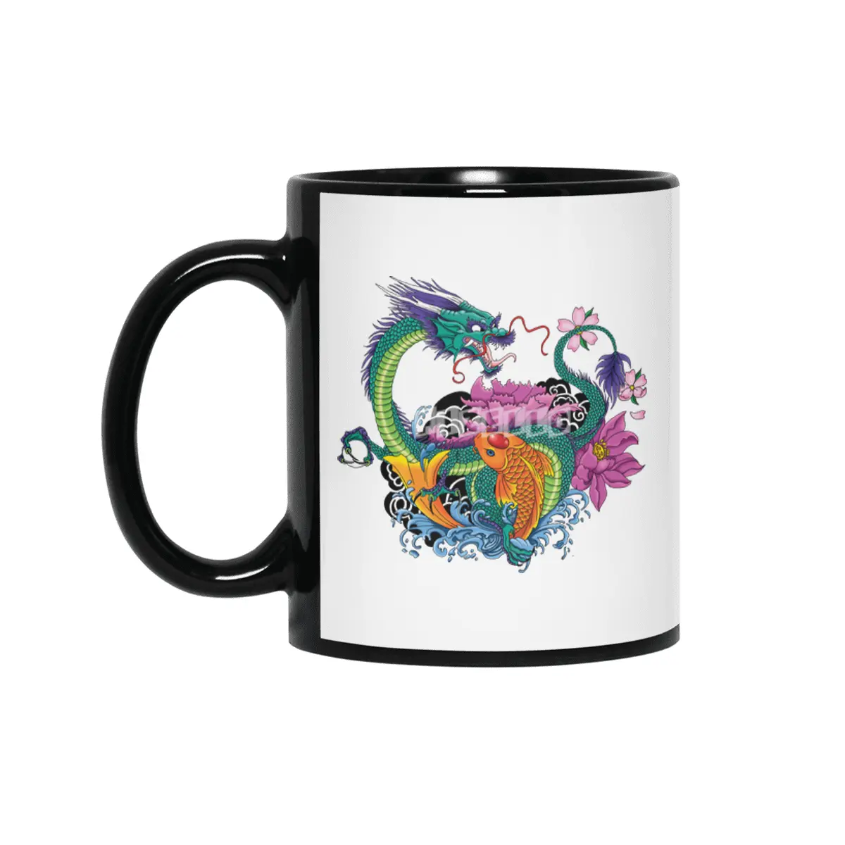 Water Dragon and Koi Siyah Kupa
