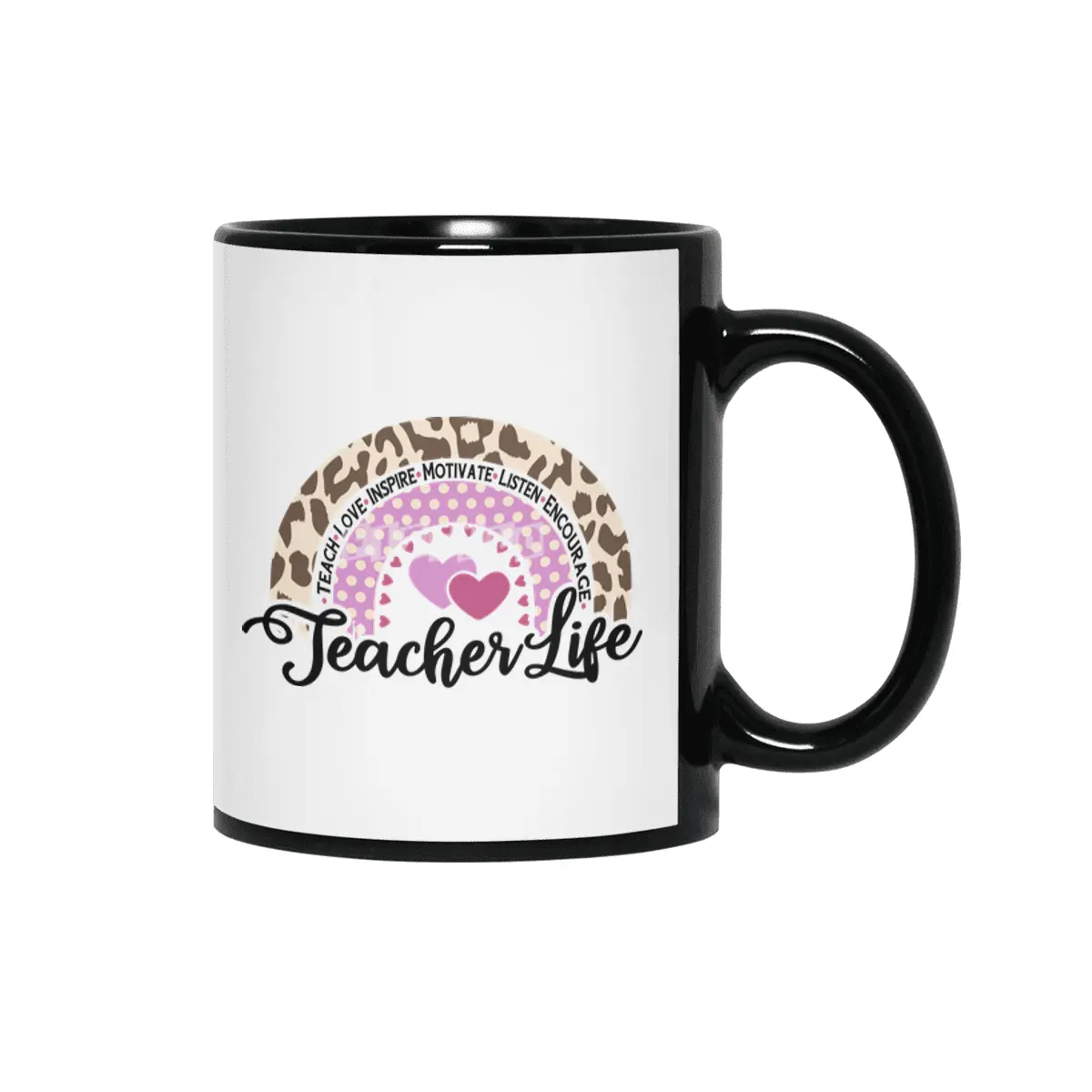 Leopard Rainbow Teacher Life | Cute Teacher Siyah Kupa