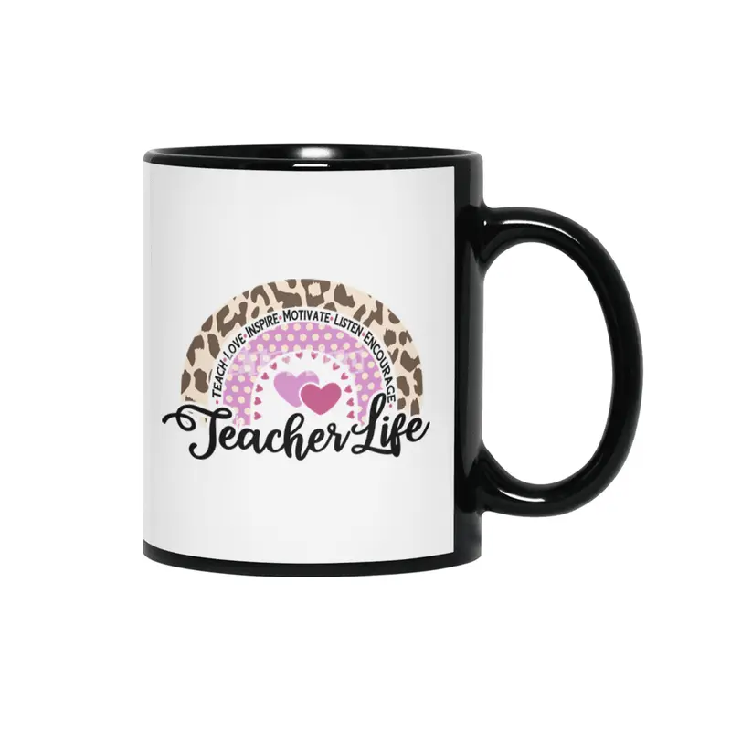 Leopard Rainbow Teacher Life | Cute Teacher Siyah Kupa