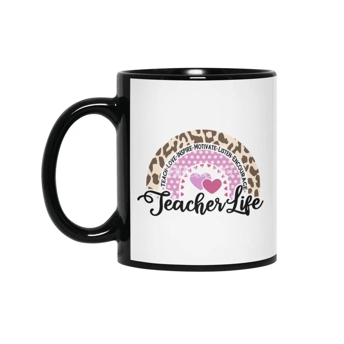 Leopard Rainbow Teacher Life | Cute Teacher Siyah Kupa