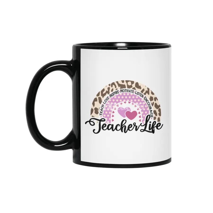 Leopard Rainbow Teacher Life | Cute Teacher Siyah Kupa