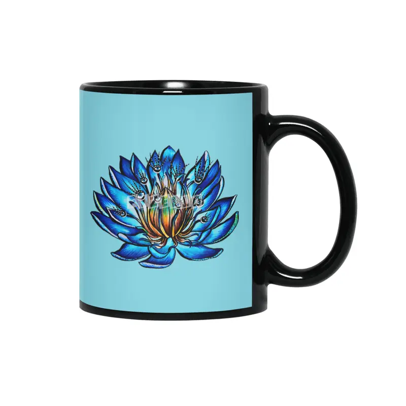 Blue Lily Flower Monster With Weird Eyes Siyah Kupa