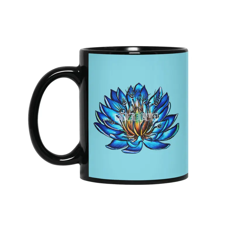 Blue Lily Flower Monster With Weird Eyes Siyah Kupa