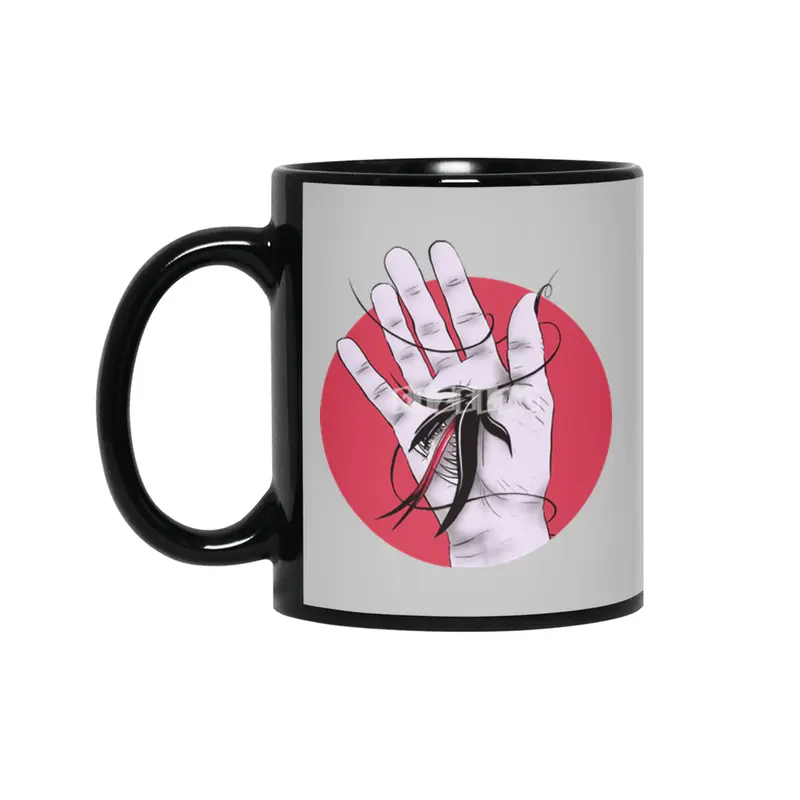 Creepy Gothic Hand Biting Flower Monster Weird Art Siyah Kupa