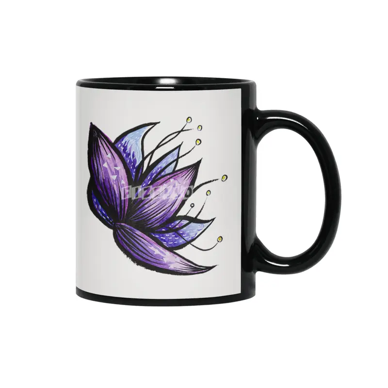 Abstract Flower Ink Watercolor Drawing Siyah Kupa
