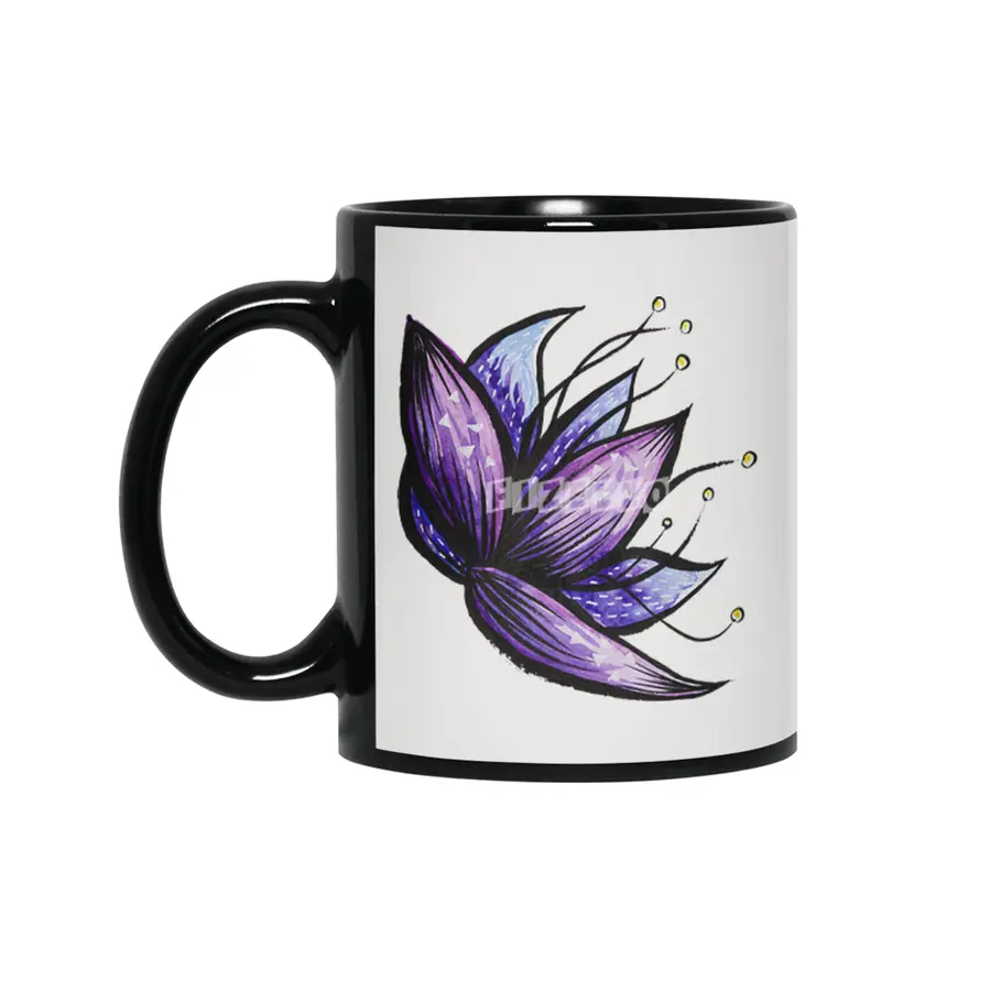 Abstract Flower Ink Watercolor Drawing Siyah Kupa