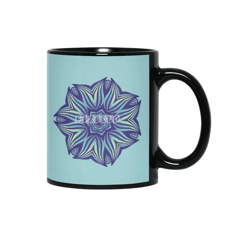 Abstract Flower Mandala Purple Blue Kaleidoscopic Art Siyah Kupa