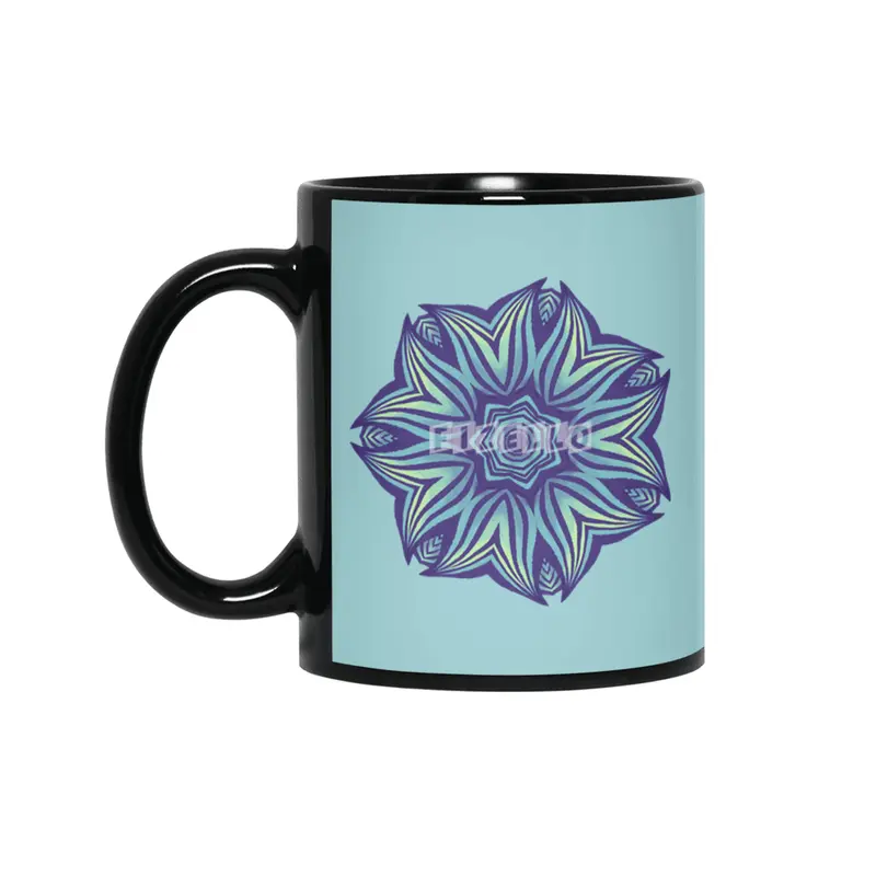 Abstract Flower Mandala Purple Blue Kaleidoscopic Art Siyah Kupa
