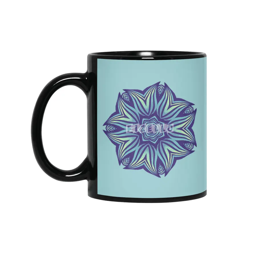 Abstract Flower Mandala Purple Blue Kaleidoscopic Art Siyah Kupa