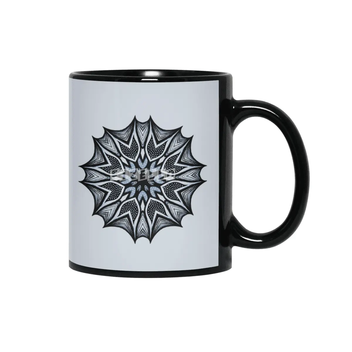 Abstract Flower Mandala With Sharp Petals Decorative Art Siyah Kupa