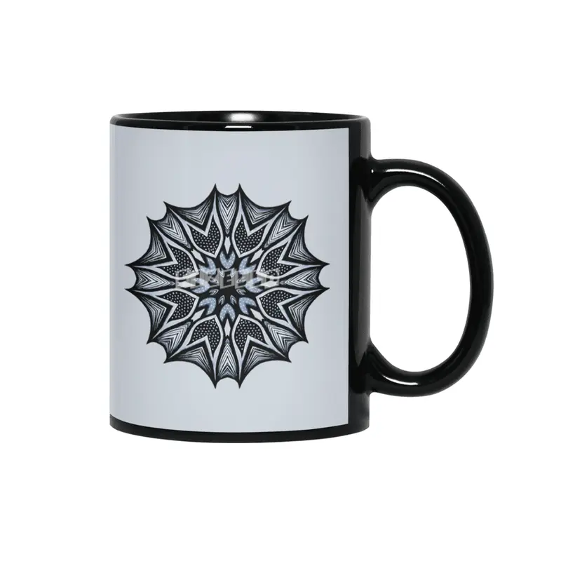 Abstract Flower Mandala With Sharp Petals Decorative Art Siyah Kupa