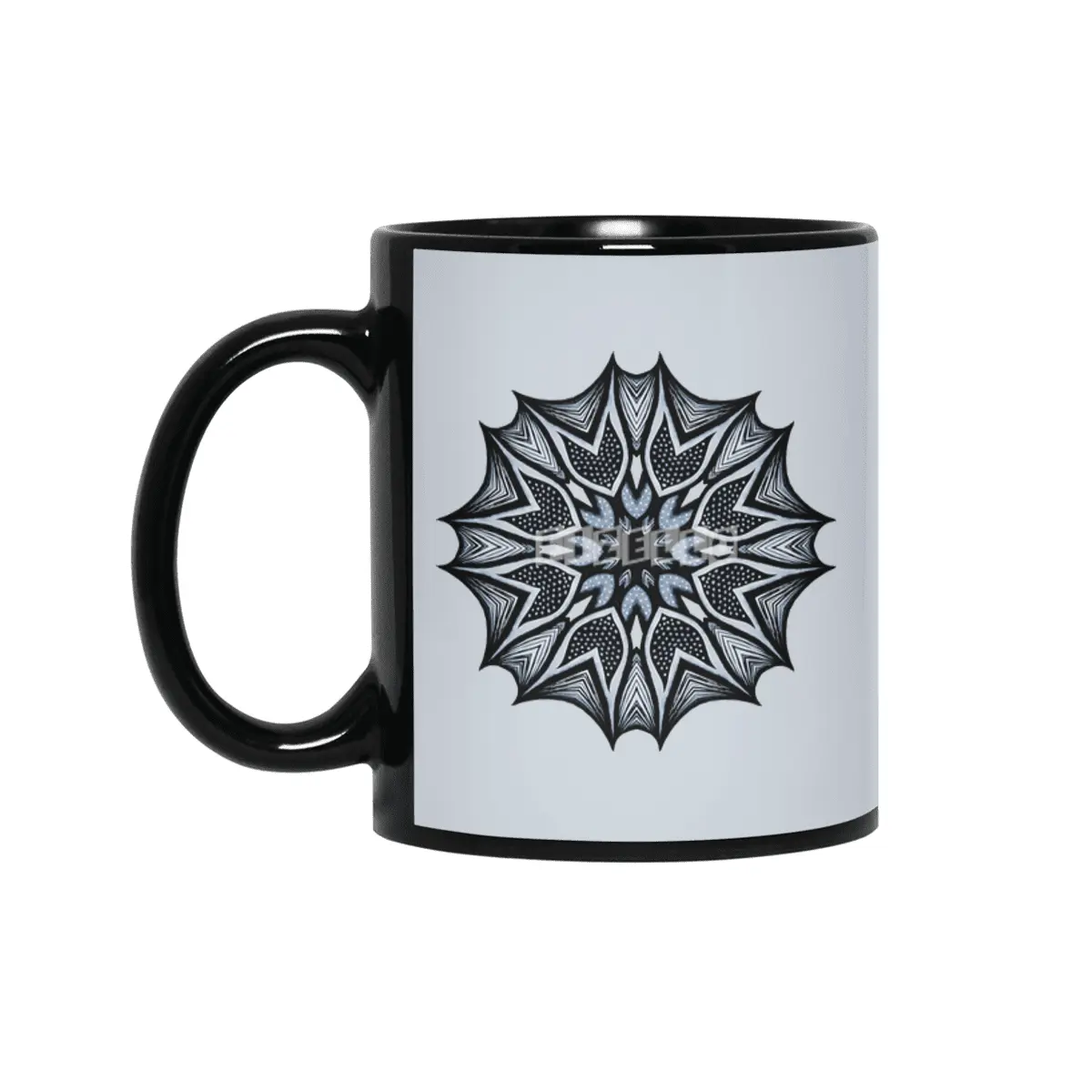 Abstract Flower Mandala With Sharp Petals Decorative Art Siyah Kupa