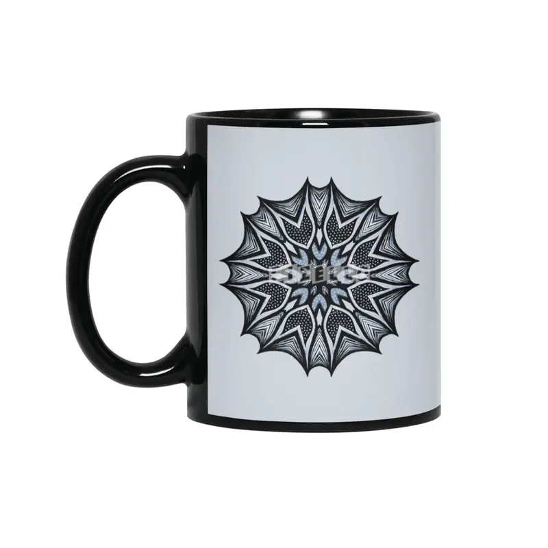 Abstract Flower Mandala With Sharp Petals Decorative Art Siyah Kupa