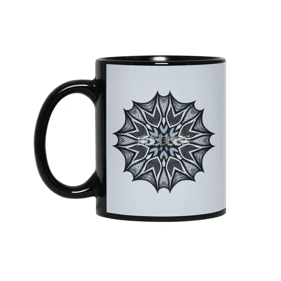 Abstract Flower Mandala With Sharp Petals Decorative Art Siyah Kupa