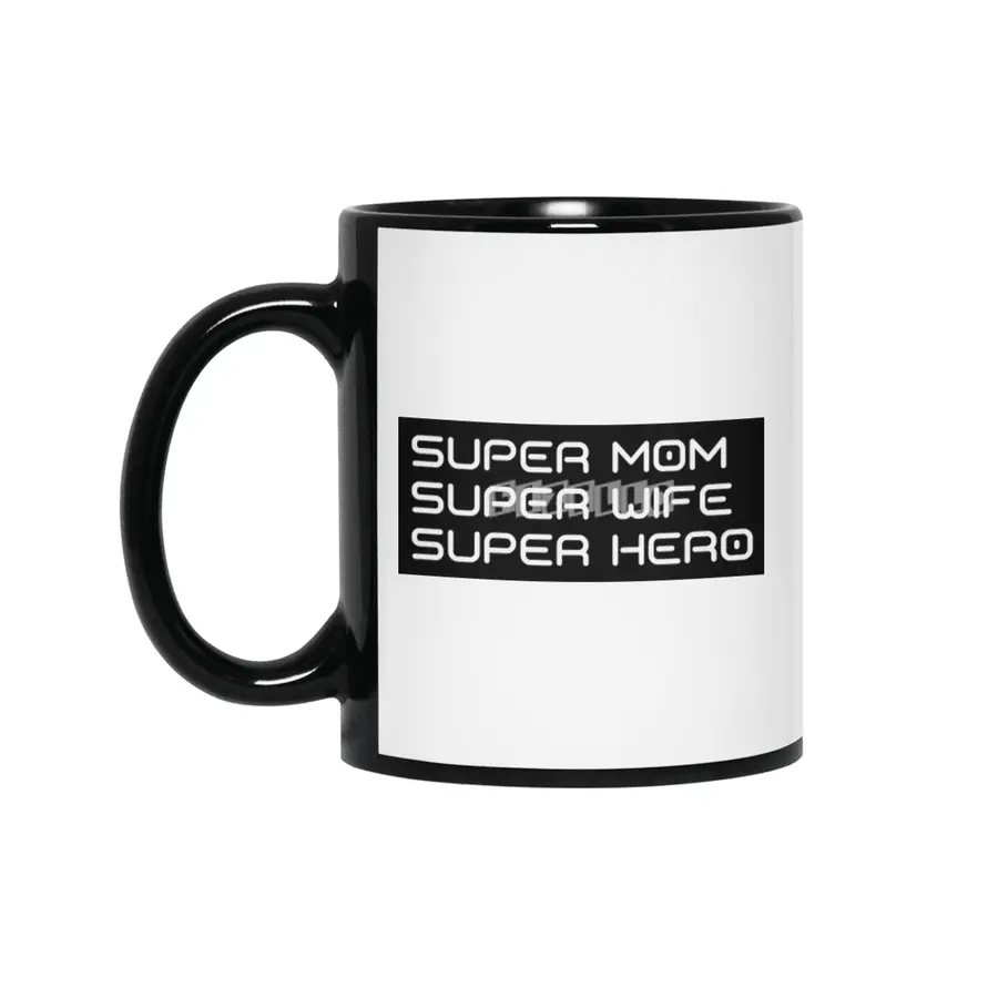 Super Mom, Super Wife, Super Hero. Funny Mom Life Design Siyah Kupa