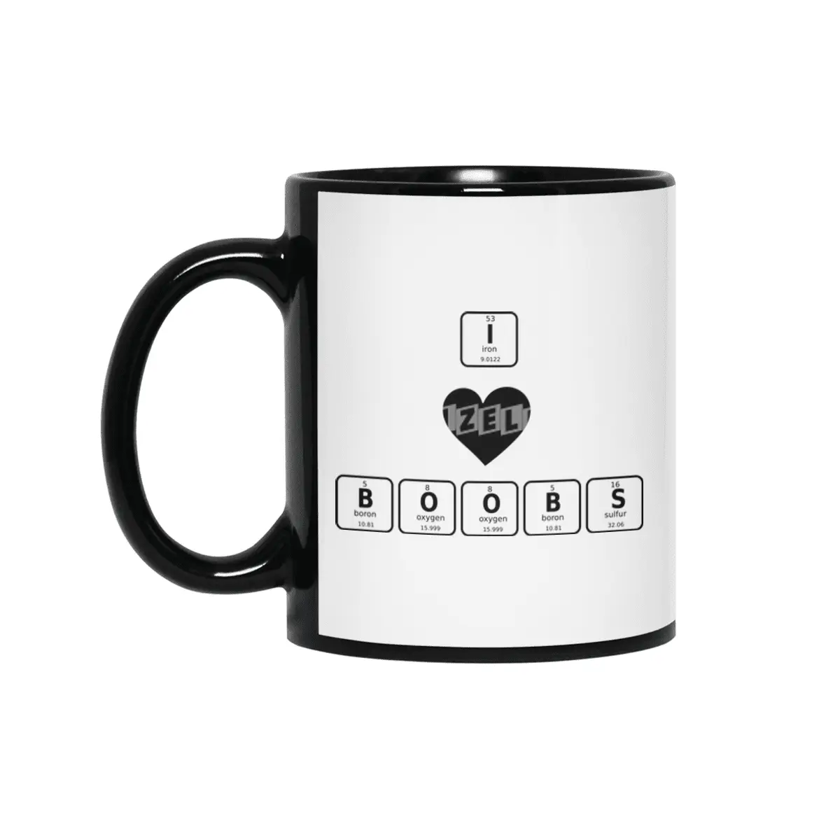 I love boobs - periodic table Siyah Kupa