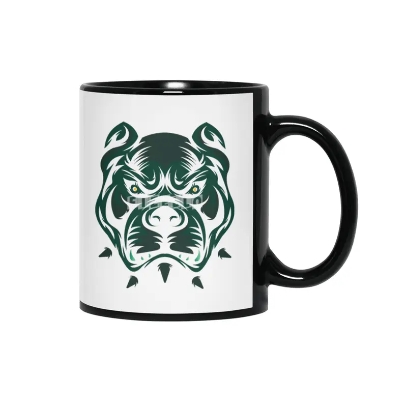 Abstract Bulldog Face Siyah Kupa