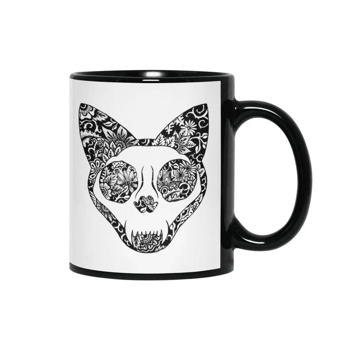 Cat Skull Flower Garden Siyah Kupa
