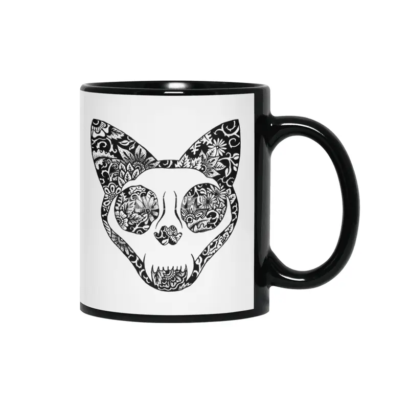 Cat Skull Flower Garden Siyah Kupa