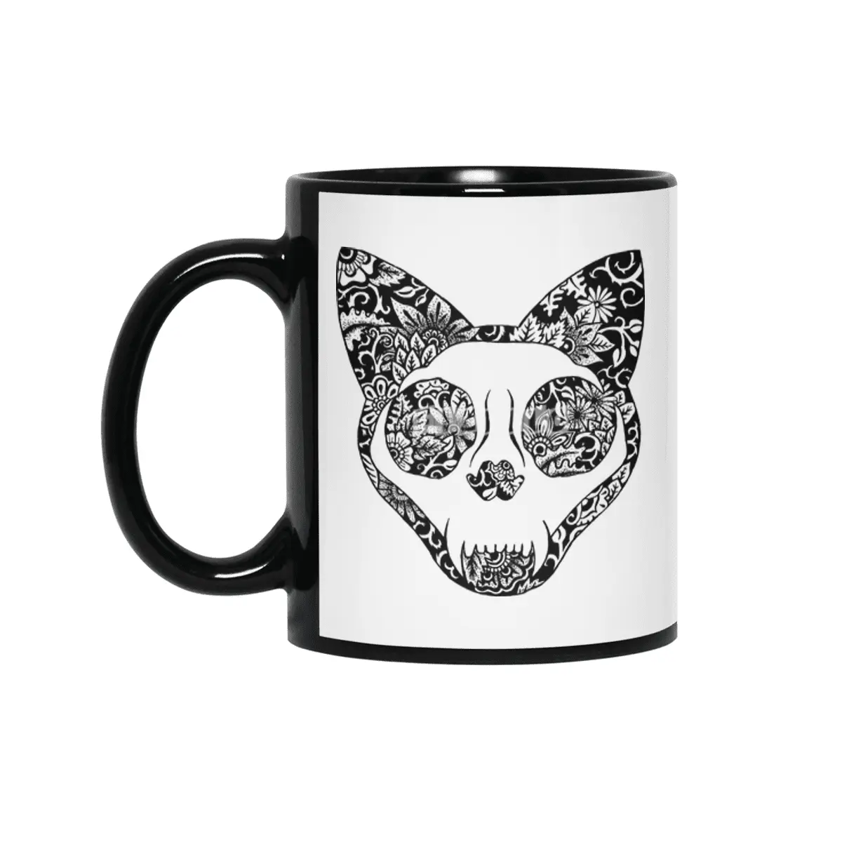 Cat Skull Flower Garden Siyah Kupa