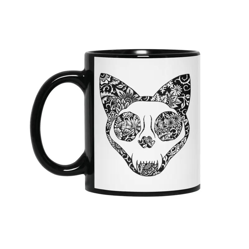 Cat Skull Flower Garden Siyah Kupa