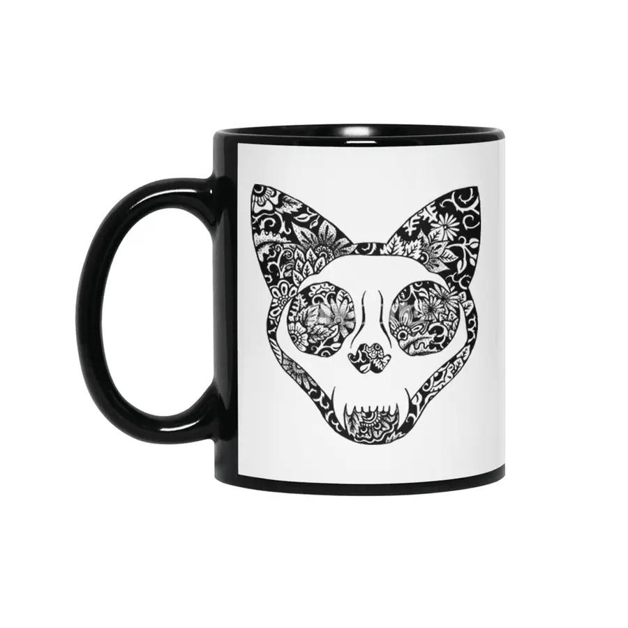 Cat Skull Flower Garden Siyah Kupa