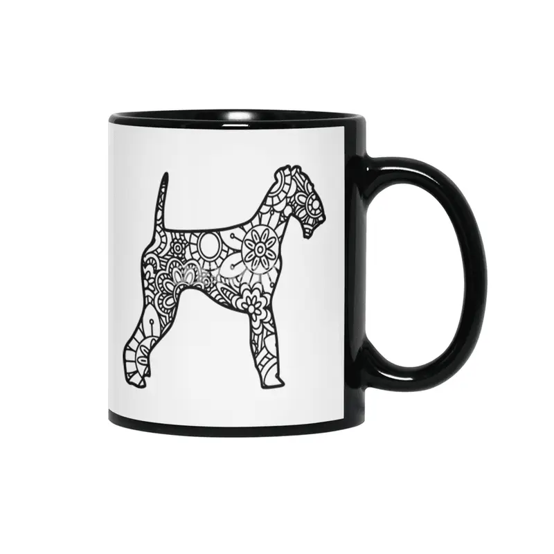 Airedale Terrier Mandala Zentangle Siyah Kupa