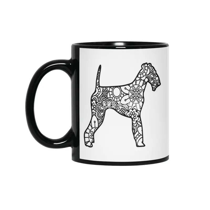 Airedale Terrier Mandala Zentangle Siyah Kupa