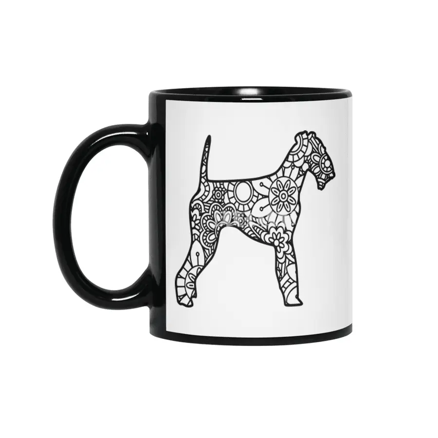 Airedale Terrier Mandala Zentangle Siyah Kupa