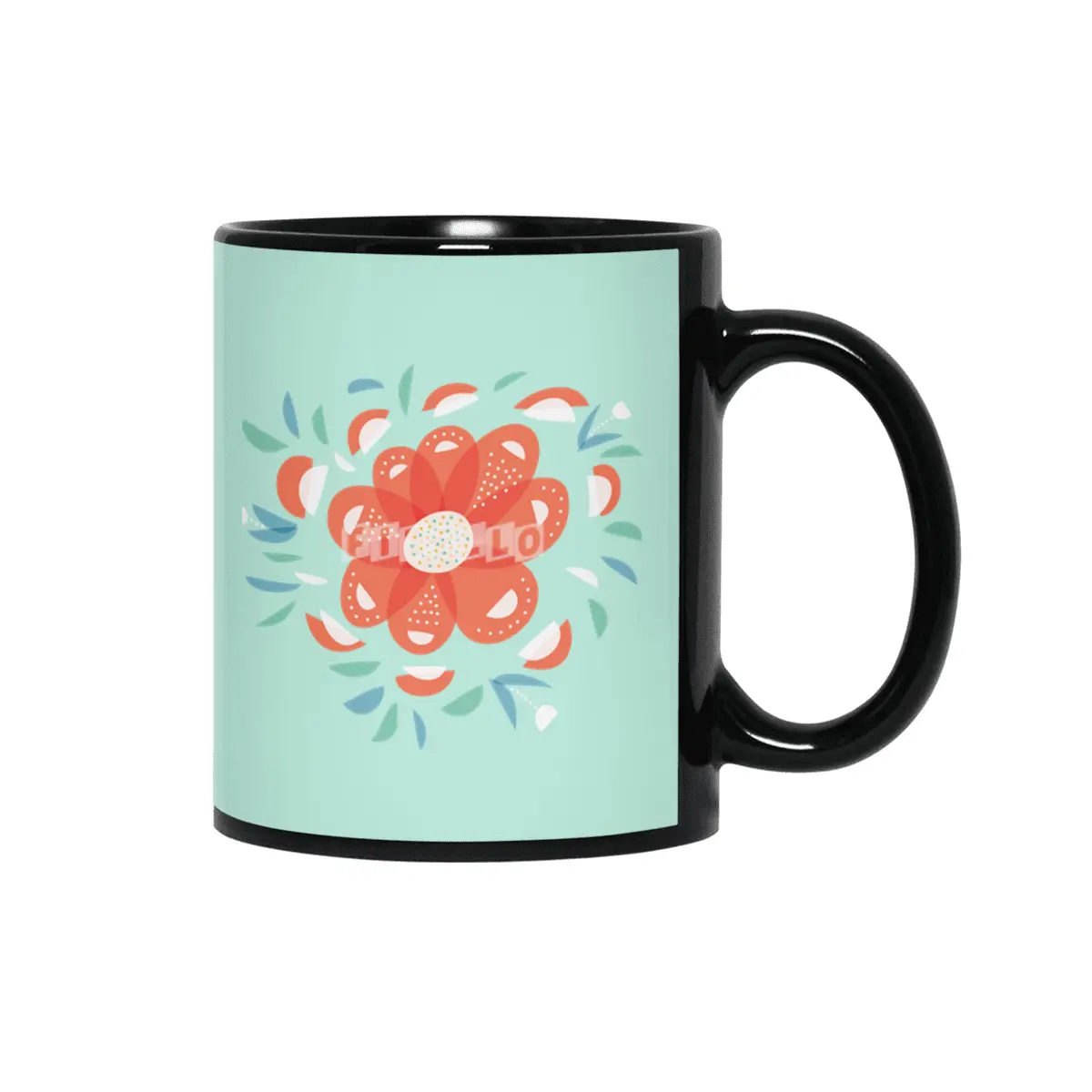 Abstract Whimsical Red Flower Siyah Kupa