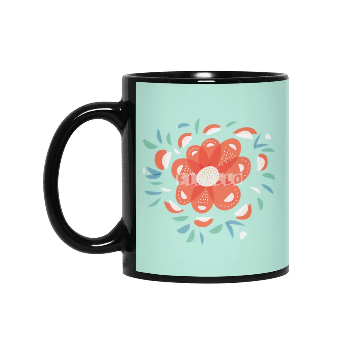 Abstract Whimsical Red Flower Siyah Kupa