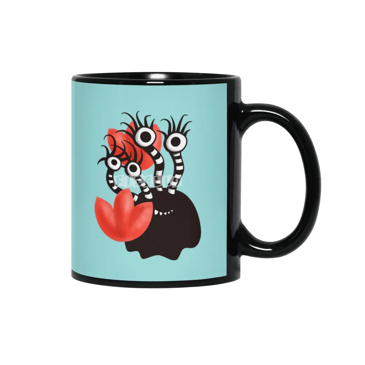 Cute Black Monster With Abstract Tulips Siyah Kupa