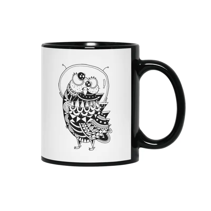 Owl Spaceman Siyah Kupa