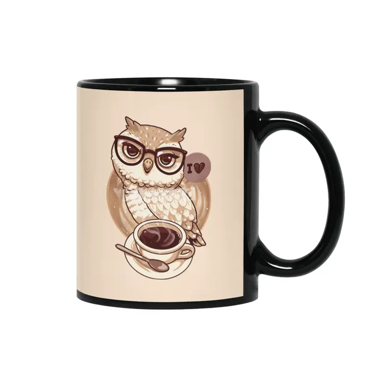 Coffe Lover Owl Siyah Kupa
