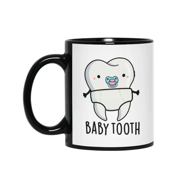 Baby Tooth Cute Dental Pun Siyah Kupa