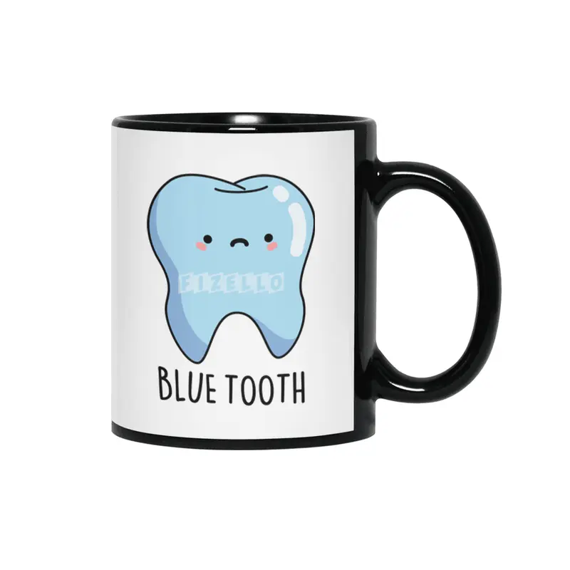 Blue Tooth Cute Dental Tech Pun Siyah Kupa