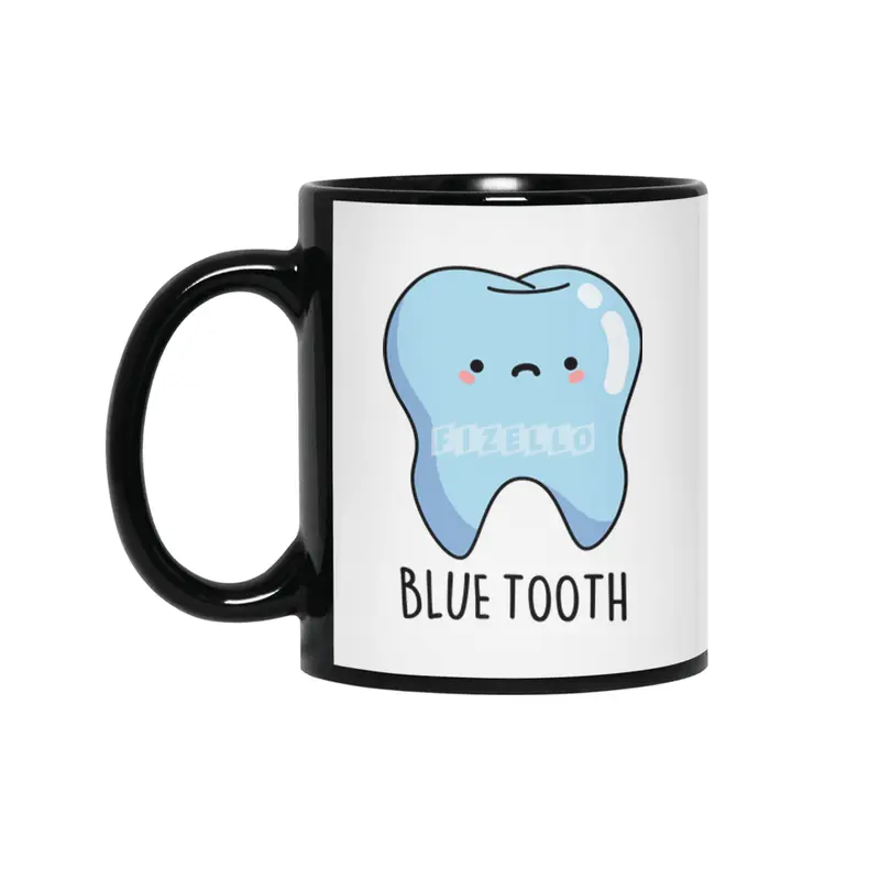Blue Tooth Cute Dental Tech Pun Siyah Kupa