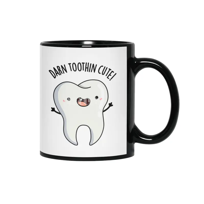 Darn Tooth-in Cute Funny Tooth Pun Siyah Kupa