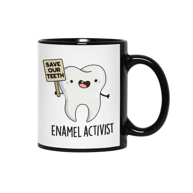 Enamel Activist Cute Dental Tooth Pun Siyah Kupa