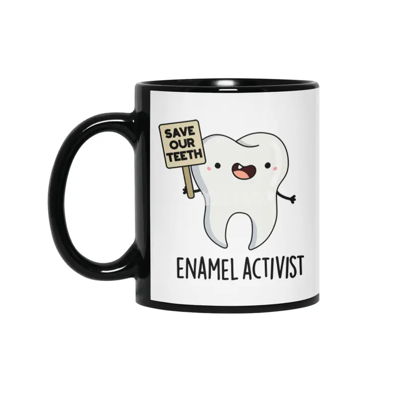 Enamel Activist Cute Dental Tooth Pun Siyah Kupa