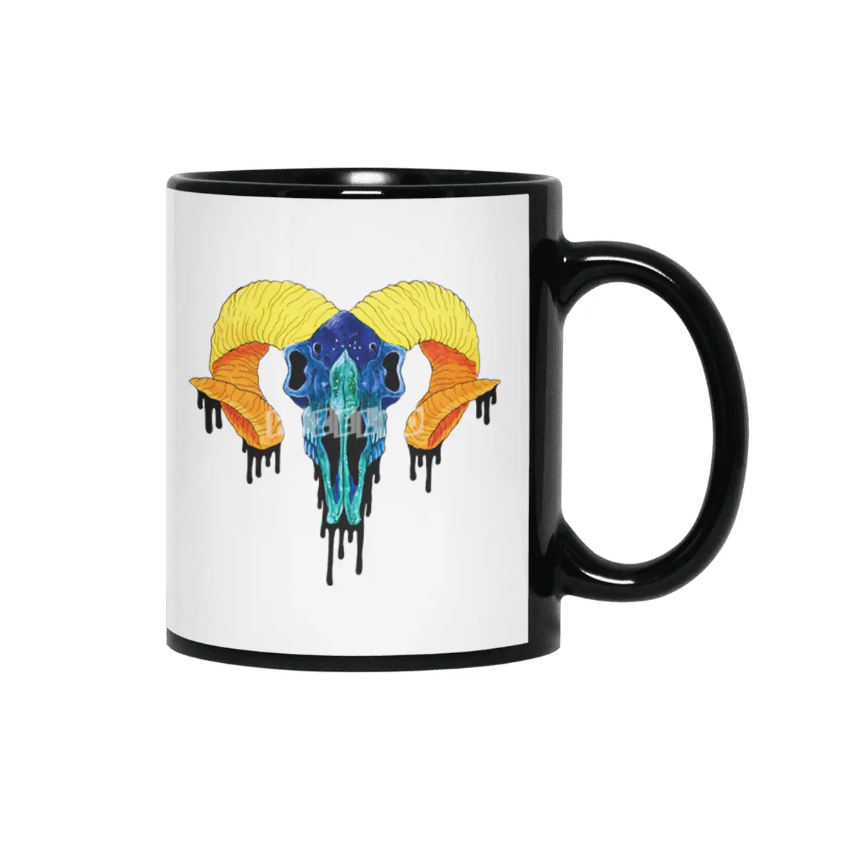 Colorful Ram Skull Siyah Kupa